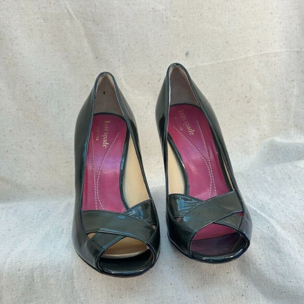 Kate Spade Green Peeptoe Pumps Stiletto Heels Patent Leather Made In Italy 7M